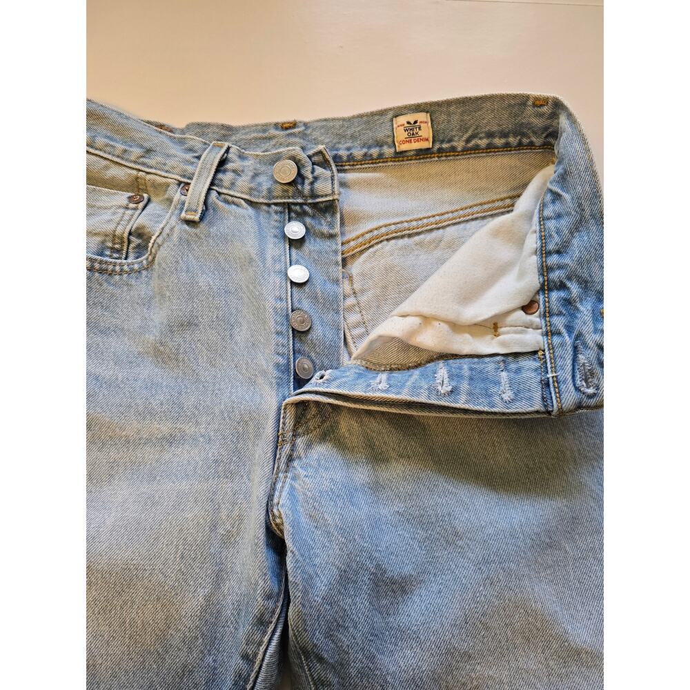 Levis 501 Selvedge Jeans White Oak Cone Denim Womens 25 Blue Distressed Skinny - Picture 9 of 16